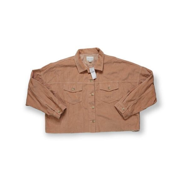 New American Eagle‎ Corduroy Cropped Raw Hem Boxy Distressed Button Jacket XL - Picture 1 of 6